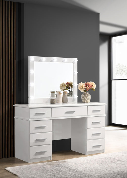 Felicity 9-drawer Vanity Desk with Lighted Mirror Glossy White image