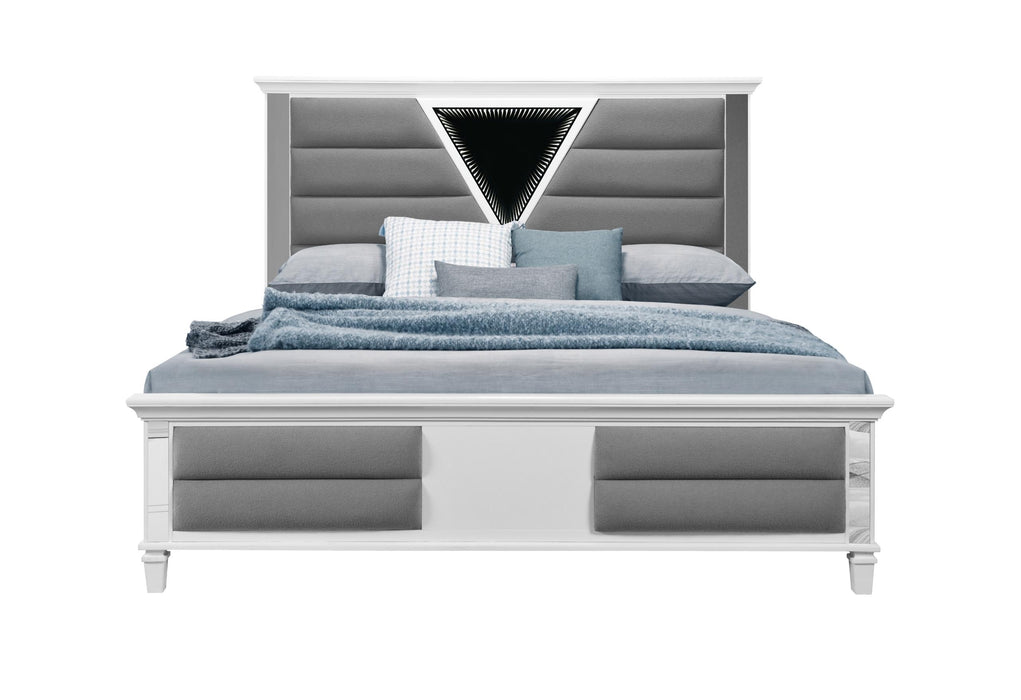 MARCO METALLIC WHITE KING BED WITH LED 3D MIRROR image