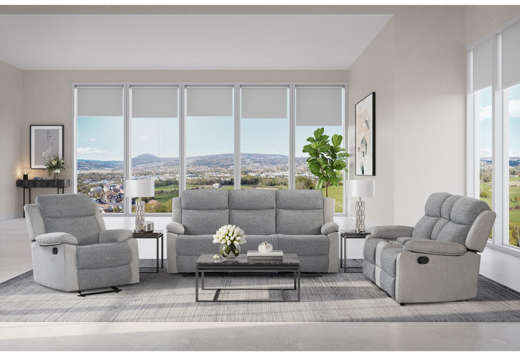 U6027 GREY/LIGHT GREY RECLINING SOFA/CONSOLE RECLINING LOVESEAT/GLIDER RECLINER image