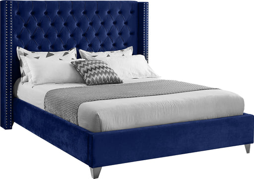 Aiden Navy Velvet Queen Bed image