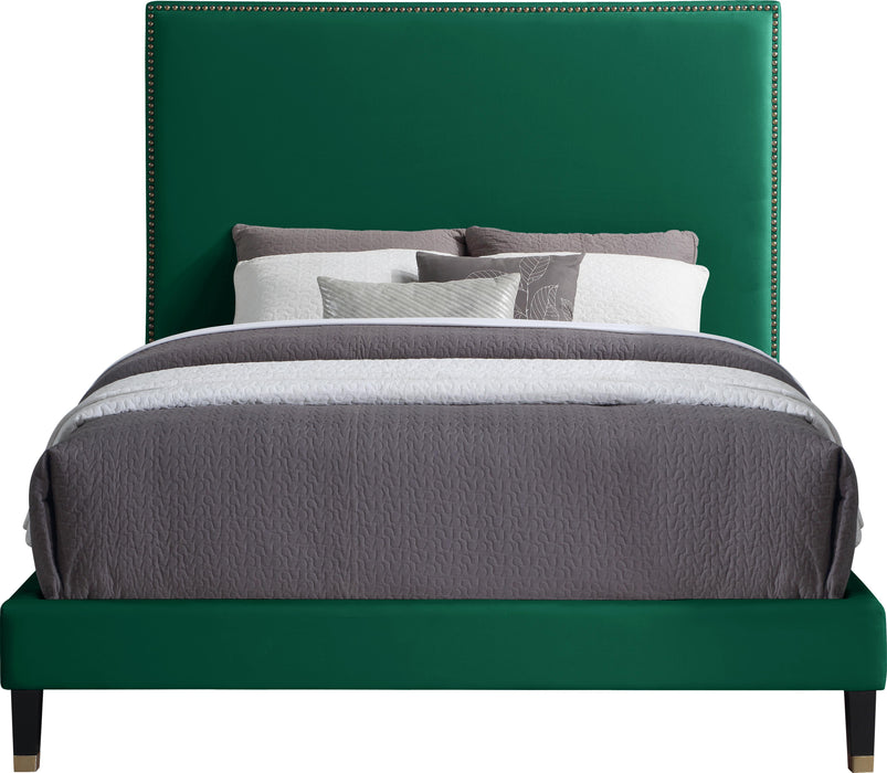 Harlie Green Velvet Queen Bed