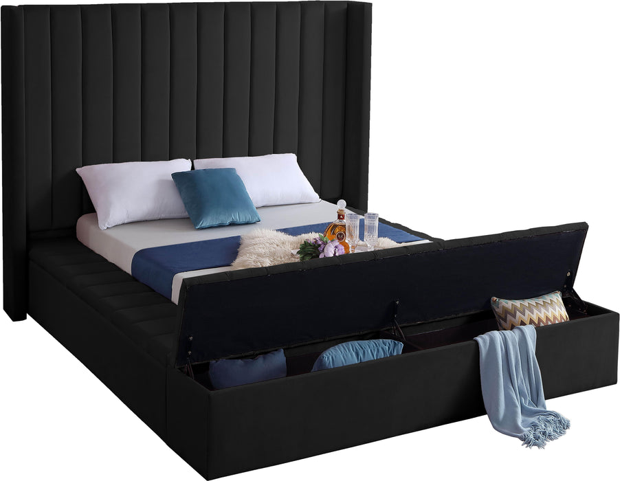 Kiki Black Velvet Queen Bed (3 Boxes)
