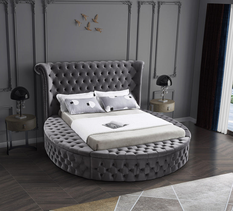 Luxus Grey Velvet Queen Bed (3 Boxes)