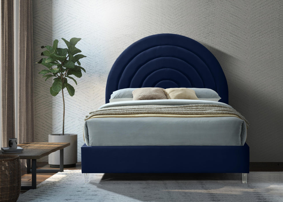 Rainbow Navy Velvet King Bed