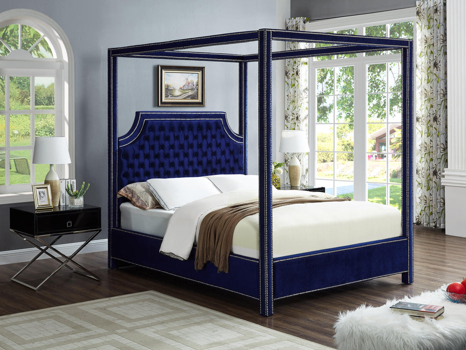 Rowan Navy Velvet Queen Bed (3 Boxes)