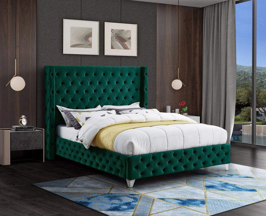 Savan Green Velvet Full Bed